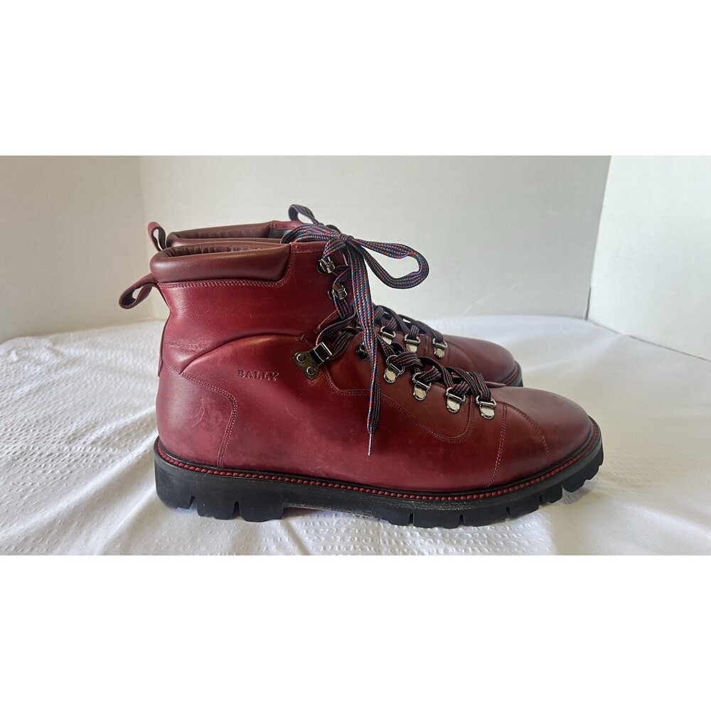 BALLY Charil Red Contrast Stitch Leather Fur Lined Hiking Boots Size 10 - Picture 2 of 10